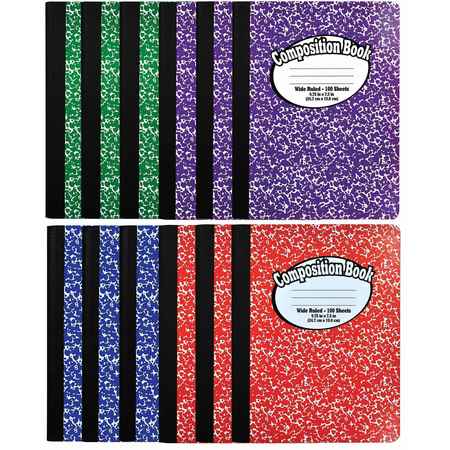 BETTER OFFICE PRODUCTS Composition Notebook, Wide Ruled, 100 Sheets, One Subject, 9.75in. x 7.5in. Asst'd Colors, 12PK 25212